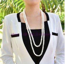 Genuine Natural 8-9mm White Akoya Cultured Pearl Long Necklace 60'' AAA