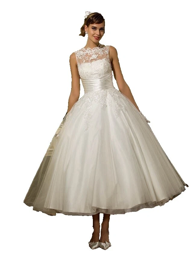 Tea Short Tulle Wedding Dresses