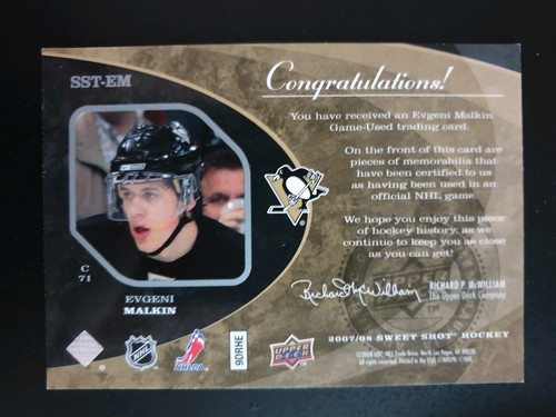 2007-08 Sweet Shot Sweet Stitches Triples #SSTEM Evgeni Malkin (3CLR) #263/299 - Bild 2 von 2