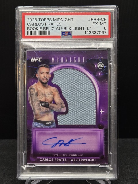 2025 Topps Midnight UFC Carlos Prates 1/1 Rookie Relic Auto Black Light RC PSA 6