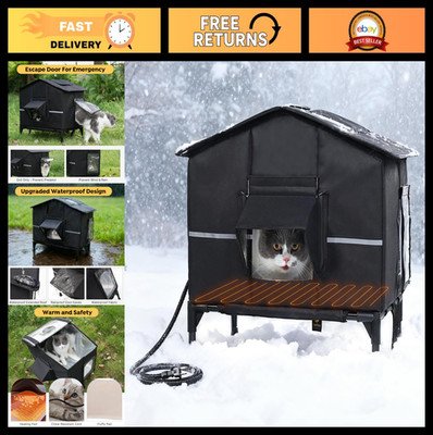 Heated Outdoor Cat House - Weatherproof Insulated Shelter for Stray Cats, 16.9''x
