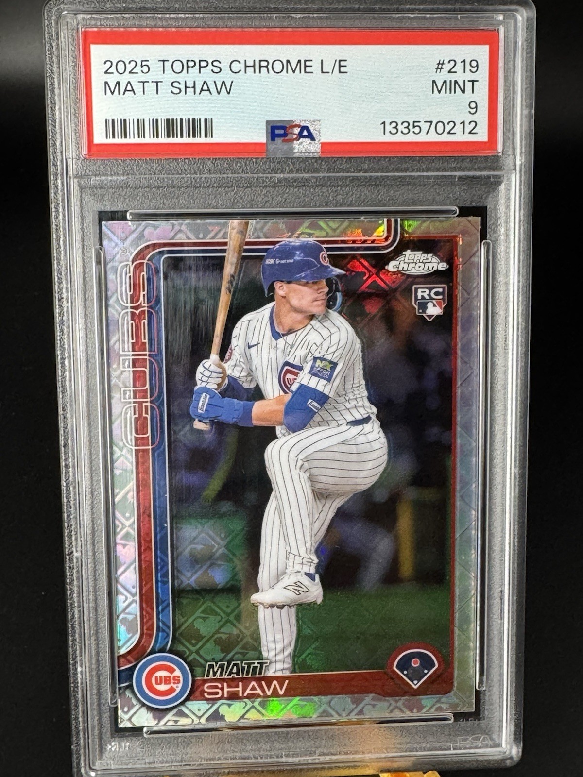 2025 Topps Chrome LogoFractor Matt Shaw RC Rookie #219 Cubs PSA 9