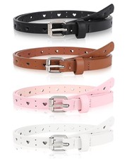 4 PCS Kids Belt Girls PU Leather Metal Buckle Heart Circle Hole Toddler