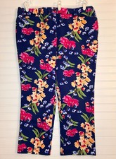 Lands End Women's 18 Pants Blue Floral Mid Rise Straight Leg Stretch