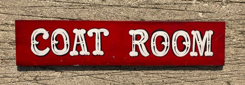 Large Coat Room Sign 27" x 6" Hand Painted on Wood Red White Vintage 1 Sided - Picture 10 of 11