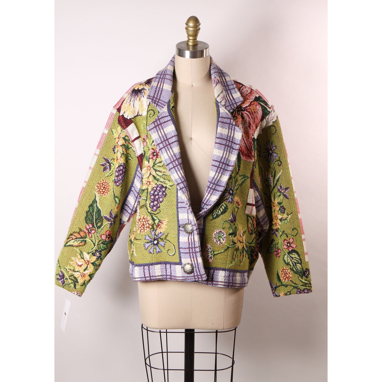 1980s 1990s Novelty Tapestry Blanket Floral Sunflower Jacket by Painted Pony M