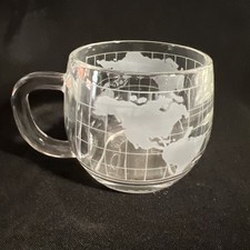 Vintage Nestle Cup Mug Globe World Map Etched Clear Glass