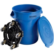 Global Industrial 20 Gallon Plastic Trash Can with Lid  Dolly Blue