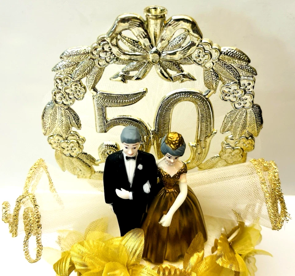 Topper de pastel de colección 50 aniversario de boda dorado 7,5" Wilton 203-7330 Hong Kong Foto 4 de 4