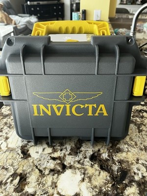 Invicta Sea Waterproof Hard Case With Foam Watch Large Compartment Gray Yellow