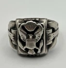 Vtg US Army Eagle Emblem Crest Sterling Silver 5.2gms  WW2 Signet Ring Size 8