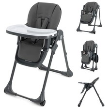 Baby High Chair with 7 Height 3 Footrest Adjustable Cup holder 2 Wheels