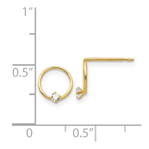 14k Yellow Gold CZ Children's Circle Button Stud Earrings Perfect Gift for Her - Picture 4 of 4