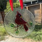 Suncatcher Cardinal Redbird Recycled Fused Glass Red Ribbon