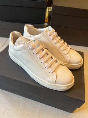 8 by YOOX Women's White Leather Sneakers Lace Up Shoes Size 37 Made In Italy
