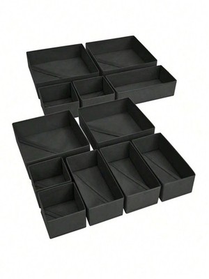 Black Foldable Fabric Storage Boxes Set S M L For Clothes Underwear Bras Socks