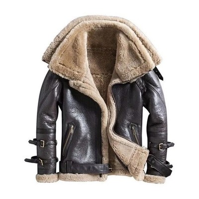 Herren Echt-Schafslederjacke RAF Aviator   Doppelkragen Pilot Fliegerjacke B3