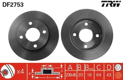 TRW DF2753 Brake Disc for FORD,FORD (CHANGANESE),FORD AUSTRALIA,MAZDA