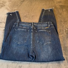 Kancan Dark Wash Distressed Frayed Hem Skinny Jeans Blue Denim Womens 13 30x27"