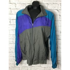 Vintage 1980 s USA Olympics Windbreaker Med Gray Purple Teal Colorblock Jacket