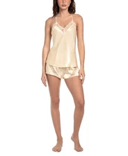 Linea Donatella 2-Pc. Lace-Trim Satin Camisole & Shorts Set - Soft Yellow - XL