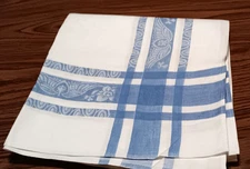 Vintage Mid Century, Linen Embossed Blue & White, Rectangular Tablecloth, 50X50