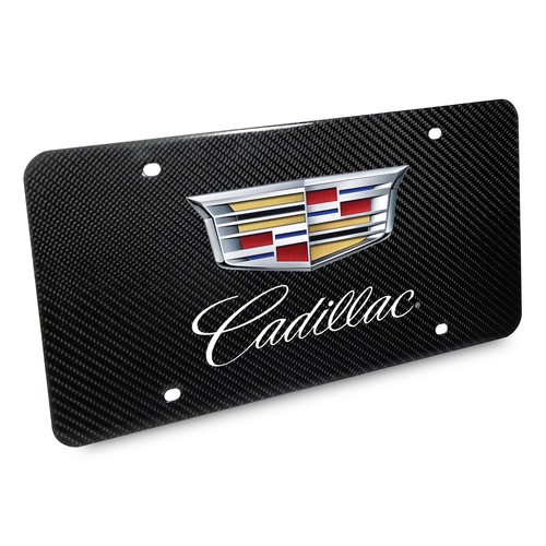 Cadillac Crest Dual Logo UV Graphic 100% Real Black Carbon Fiber License Plate - Imagen 2 de 7
