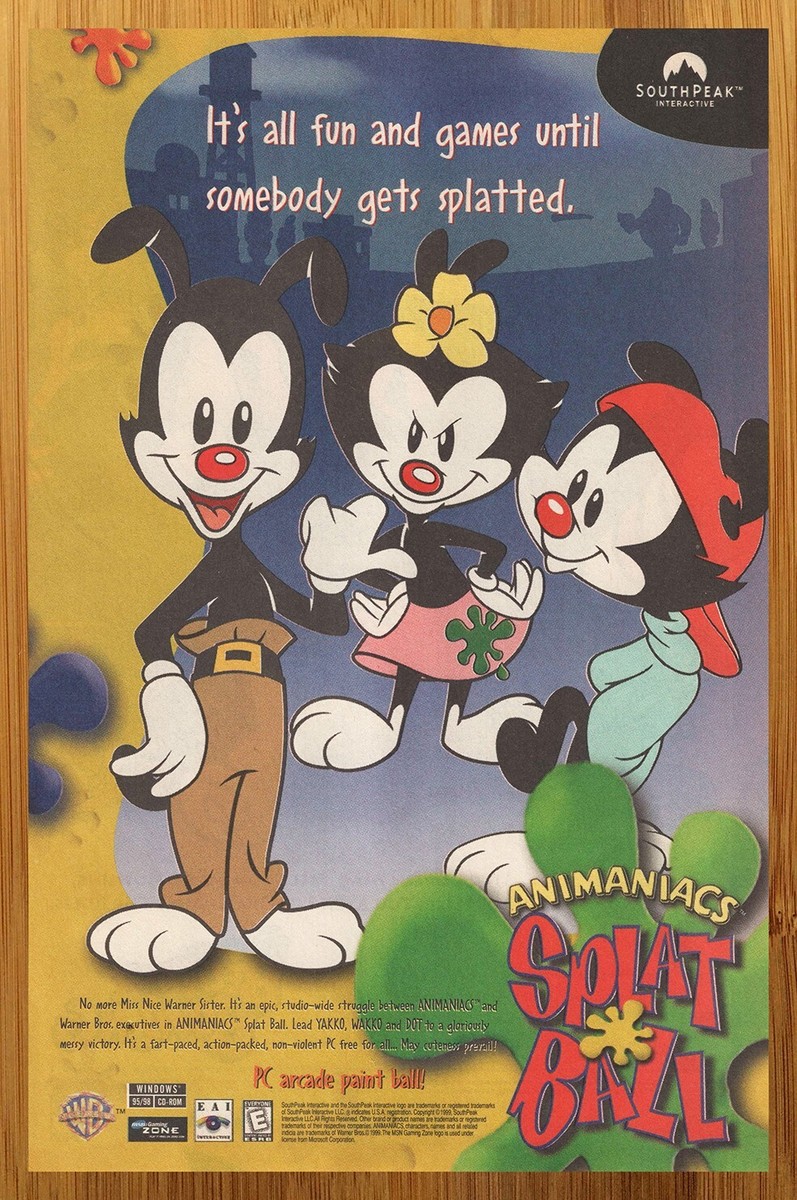 1999 Animaniacs Splat Ball PC Print Ad/Poster Paintball Video Game
