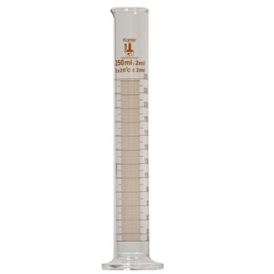 250ml Graduated Cylinder, Glass, Round, Karter Scientific 412G1 (Pack 20)