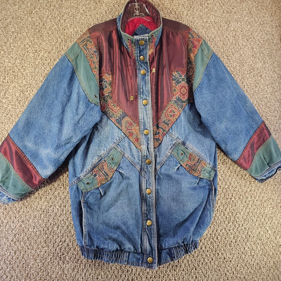 Chaqueta de mezclilla Two Twenty para mujer XL azteca frente a presión años 80 vintage Foto 2 de 4