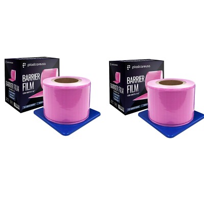2 X Pink Barrier Film, Plastic Dental, Adhesive Surface 2400 4'' x 6'' Sheets