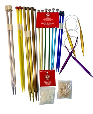15 Pc Lot Knitting Needles 8, 9, 10, 11, 13, `15 Bates Boye 2 Circular Spacers