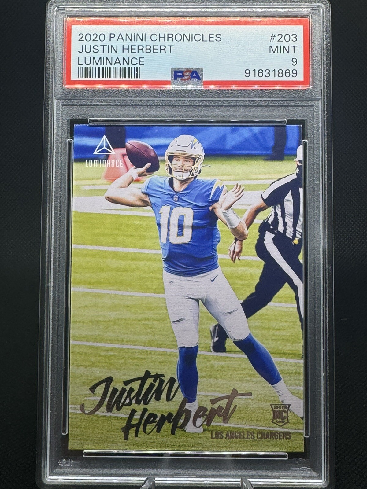 2020 Panini Chronicles Luminance#203 Justin Herbert RC - Chargers - PSA 9