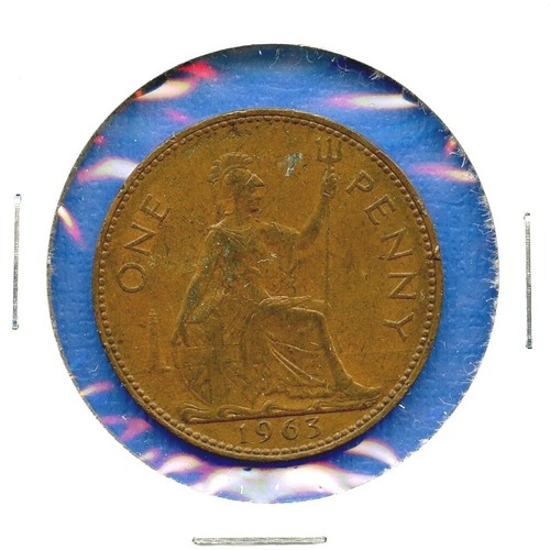 1963 English One Penny Great Britain Elizabeth II Bronze Cent #10 England, UK