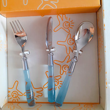 Set 3 pezzi  posate bambino lama acciaio ghiera liscia, manico acrilico Bugatti
