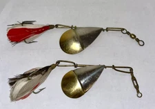 Two Vintage WTJ Lowe 2/0 & 1/0 Silver/Gold Blade  Spinner Bait Fishing Lures