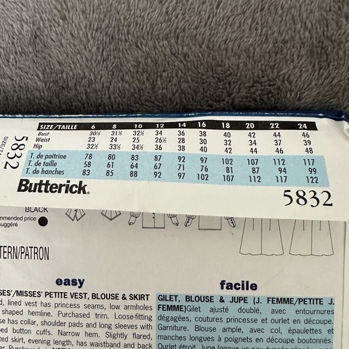 Butterick 5832 Vest Blouse Skirt Sewing Pattern Sz 14-18 Misses Vintage 90s Y2K - Picture 6 of 8