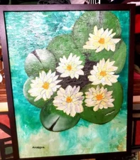 Orig.--Oil/Canvas Painting-" Lillies "-COA-Mirabella-Listed Artist