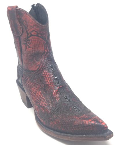 Lucchese Diva Ilaria Women's Size 8B Red Brick Stonewash Snakeskin Cowboy Boots