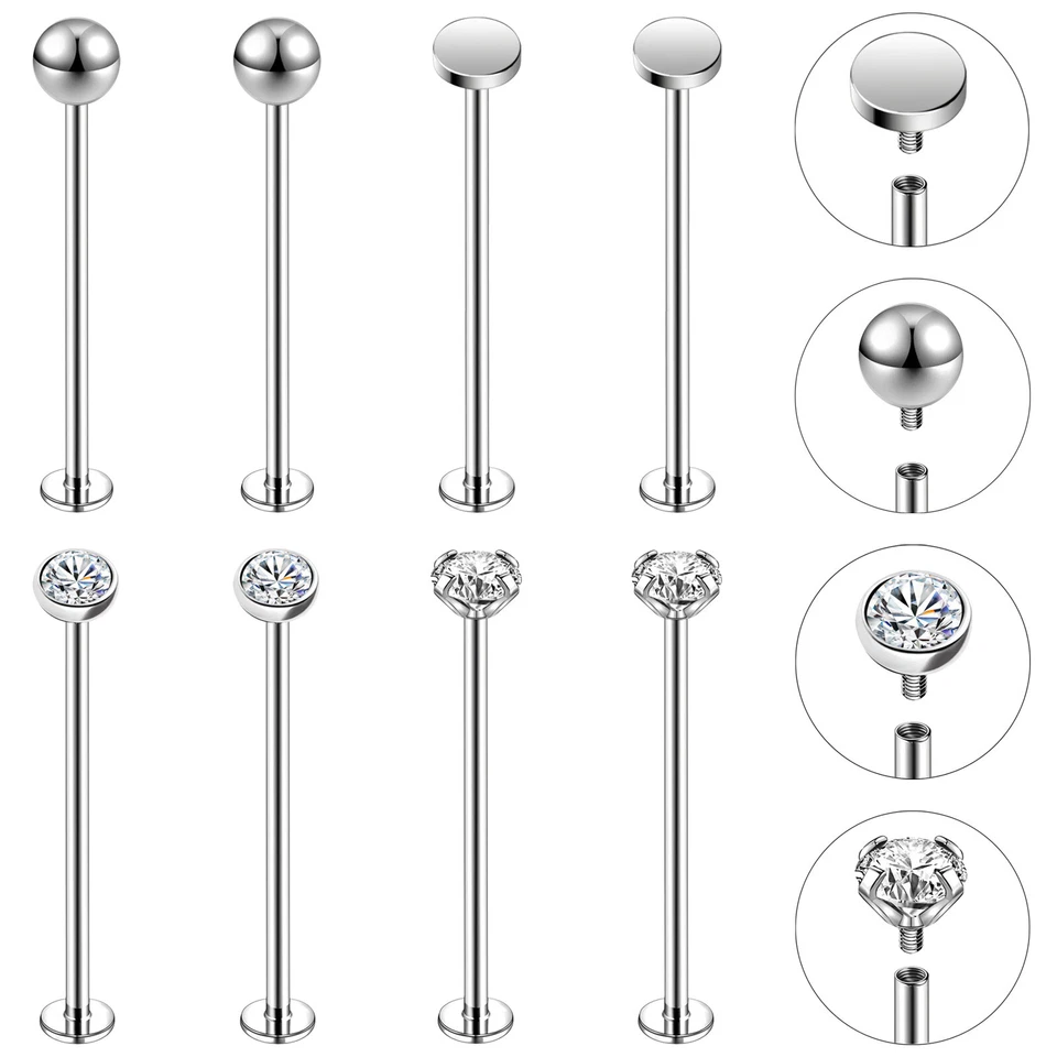 8 peças/conjunto de piercing de covinha de aço inoxidável longo labret labial cravejado de bochechas - Imagem 2 de 4