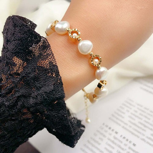 Gold Circle Charm Adjustable Real Pearls White Baroque Gift - Picture 11 of 11