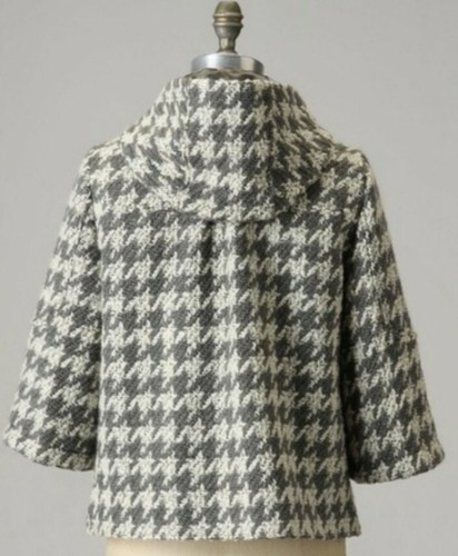 ANTHROPOLOGIE ELEVENSES HOODED CROPPED WOOL COAT GREY WHITE HOUNDSTOOTH S EEUC - Picture 11 of 11
