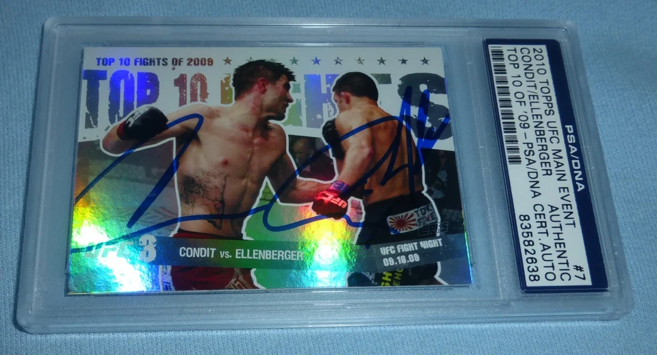 Tarjeta 7 PSA/DNA firmada por Carlos Condit y Jake Ellenberger 2010 Topps UFC Foto 2 de 4