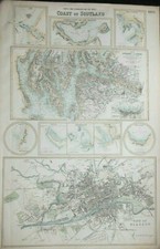 Antique Map of Scotland West Coast Ports & Harbours (c1860) Glasgow, Clyde, Ayr
