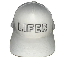 LIFER Brand Trucker Cap Embroidered Adjustable SnapBack White Hat Mesh Back