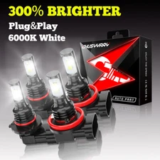 9005 H11 LED Headlight KIT Combo Bulbs 10000K High&Low Beam Super Bright White