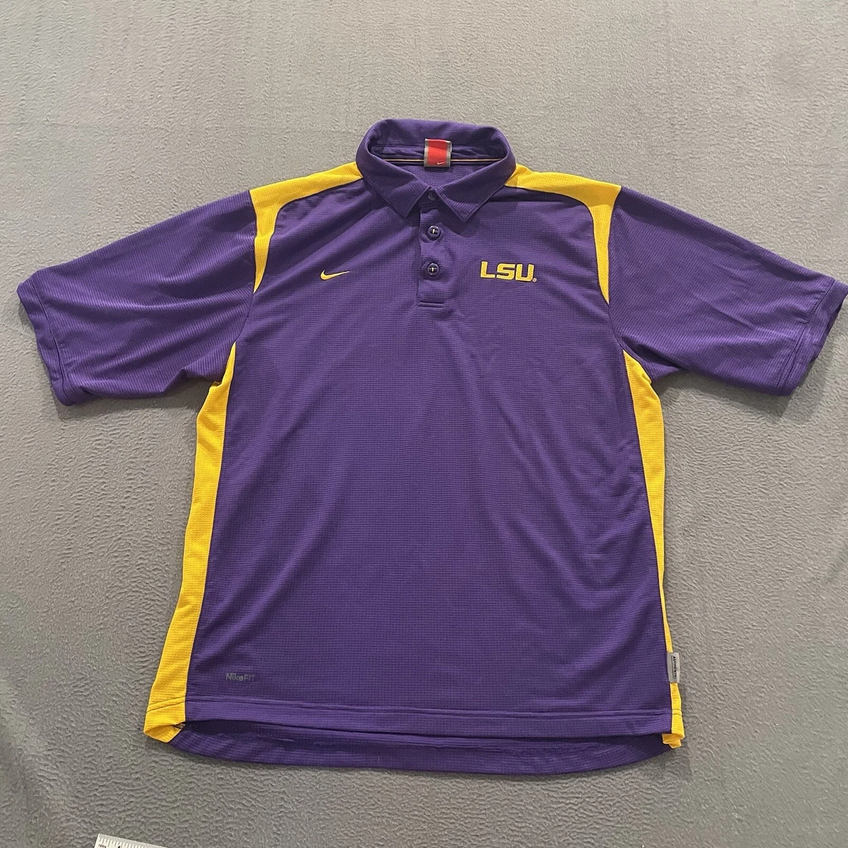 Nike LSU Tigers Shirt Mens Medium Purple Gold Dri Fit Polo