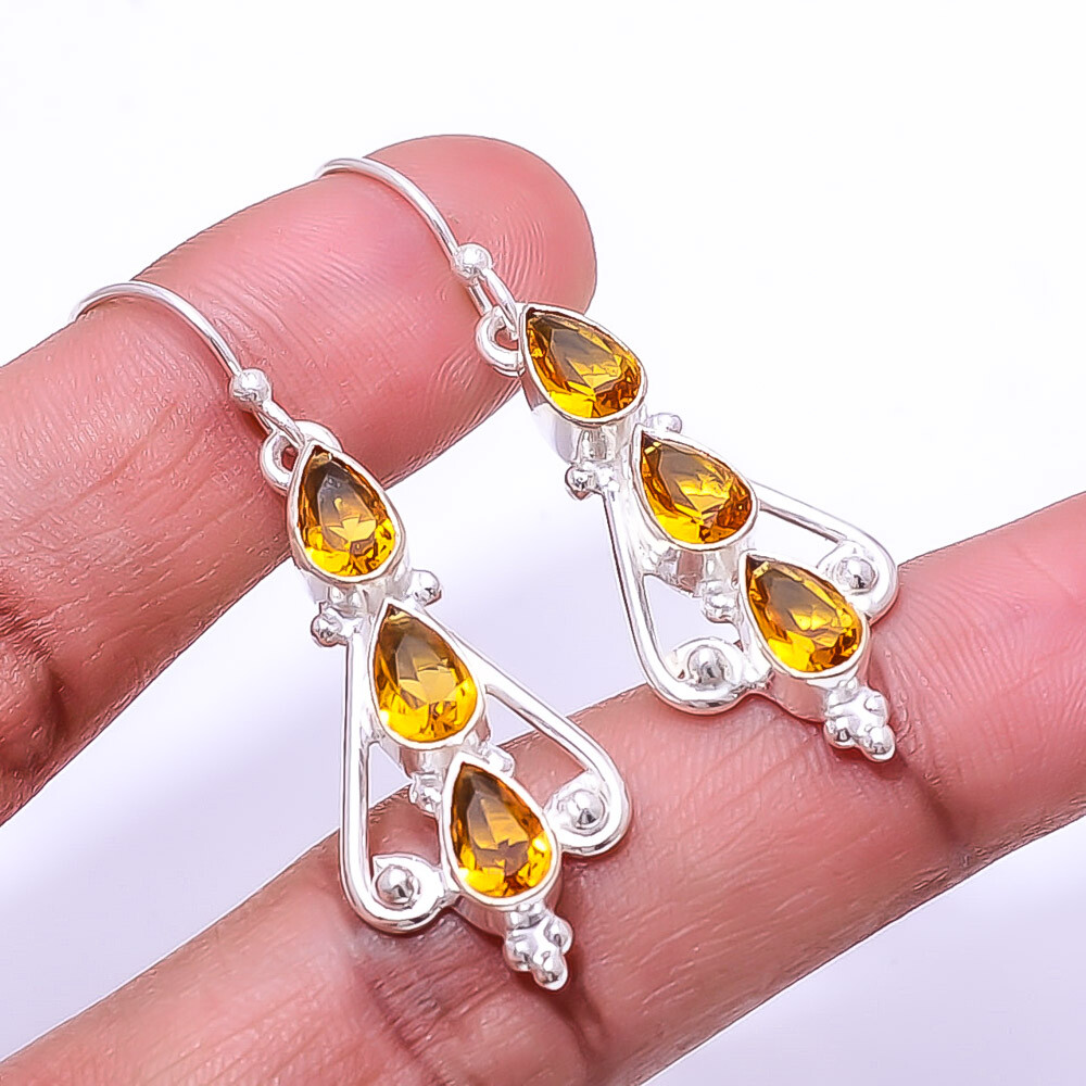 Citrine Multi-Collet 925 Sterling Silver Earrings 1.95