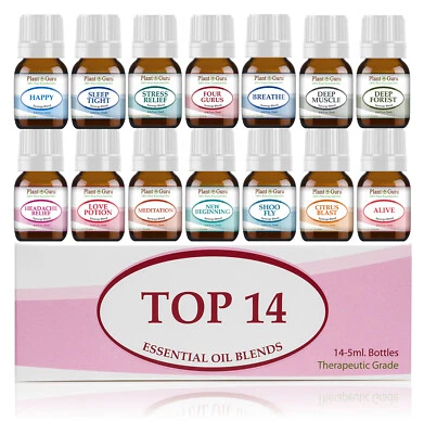 PLANT GURU INC. Essential Oil Blends Set 14 - 5 ml. 100% Pure Natural Therapeutic Grade Oils Lot