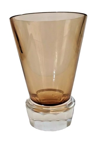 Vintage Modernist skandinavische Bernstein gefasste Glas Vase getäfelter Sockel signiert - Bild 1 von 7